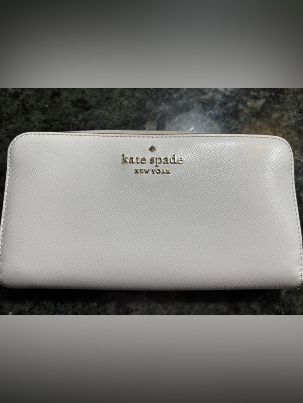 kate spade White Saffiano Zip Around Wallet with Gold Logo
